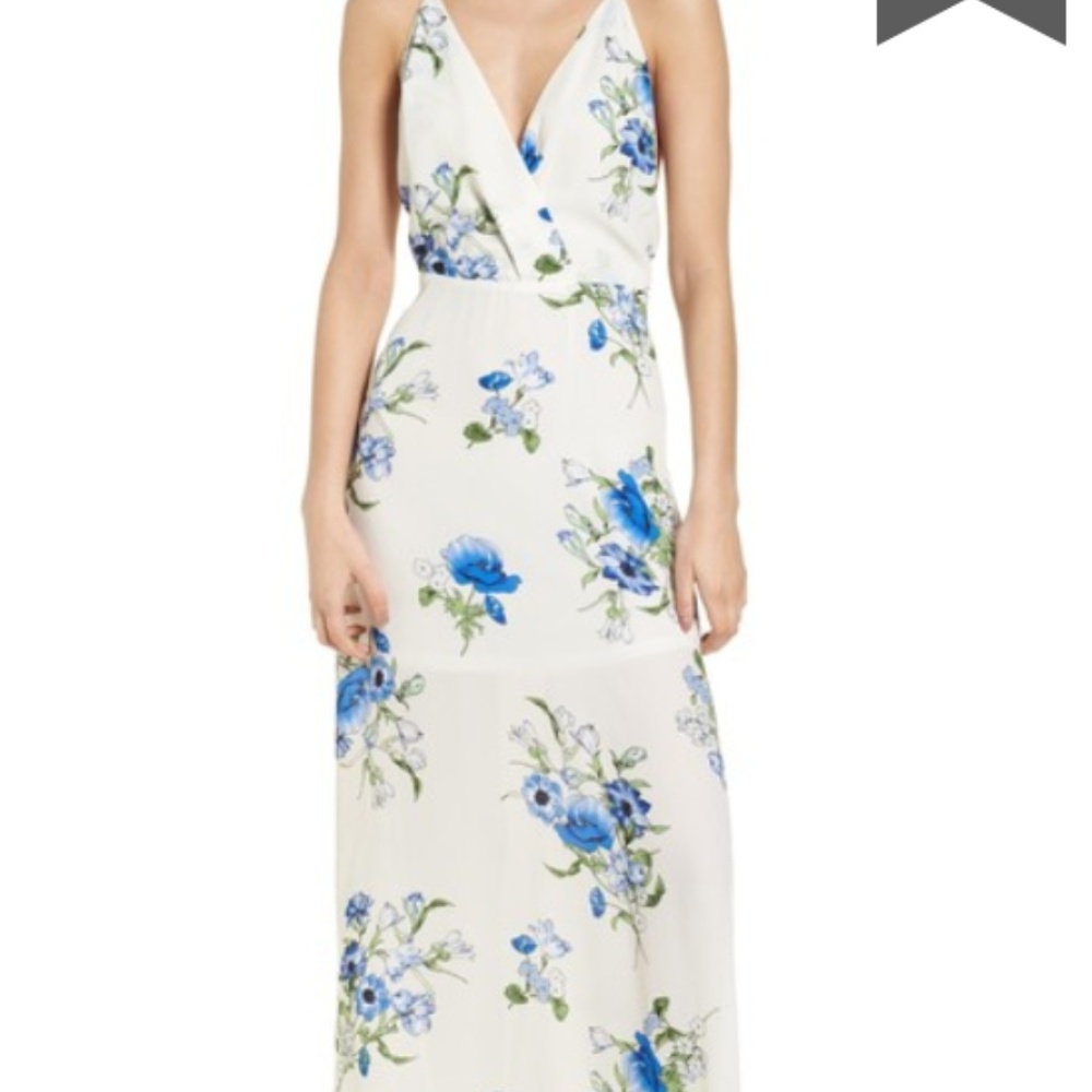 Lush Size S Surplice Neck Ivory Floral Maxi Dress